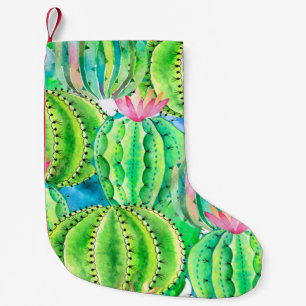 Calcetín Navideño Pequeño Patrón de acuarela sin foco de cactus. Sumario flo