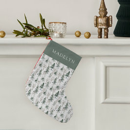 Calcetín Navideño Pequeño Patrón de árbol de bosques de invierno personaliza