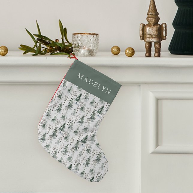 Calcetín Navideño Pequeño Patrón de árbol de bosques de invierno personaliza (Subido por el creador)