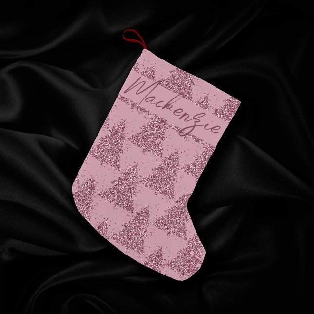 Calcetín Navideño Pequeño Patrón de árbol elegante | Personalizado Rosa Dust (Subido por el creador)
