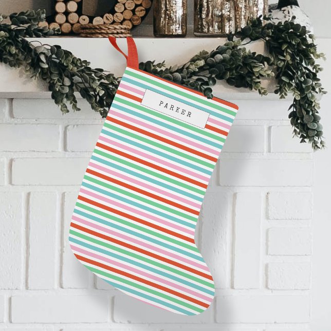 Calcetín Navideño Pequeño Patrón de bandas | Colorido festivo moderno (Modern colorful striped Christmas stocking by Guava, featuring Scandi-inspired candy stripe design)