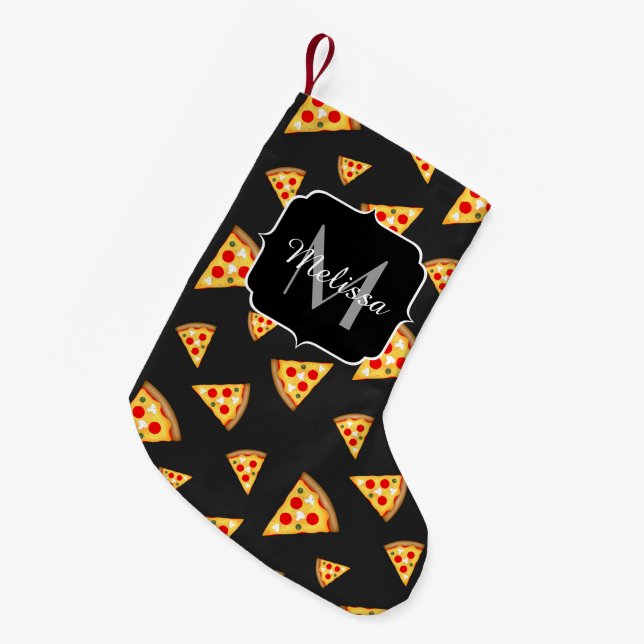 Calcetín Navideño Pequeño Patrón de barras de pizzas Guay y divertidas Monog (Frente (Colgado))