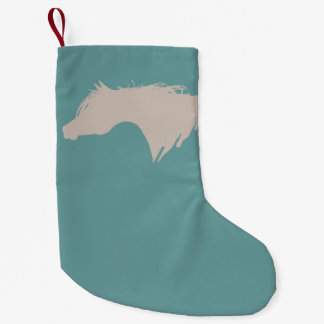 Calcetín Navideño Pequeño Patrón de caballos galopantes azules de la marina