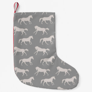 Calcetín Navideño Pequeño Patrón de caballos gris galopantes