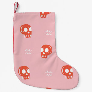 Calcetín Navideño Pequeño Patrón de cabeza de cráneo rojo vintage