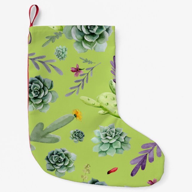 Calcetín Navideño Pequeño Patrón de cactus 6 (Anverso)
