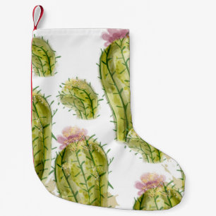 Calcetín Navideño Pequeño Patrón de Cactus acuarela