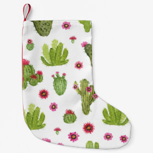 Calcetín Navideño Pequeño Patrón de cactus verde pintado a mano