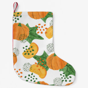 Calcetín Navideño Pequeño Patrón de calabaza de acuarela vintage sin foco. V