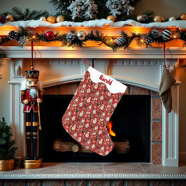 Calcetín Navideño Pequeño Patrón de cascanueces rojos Navidad personalizado