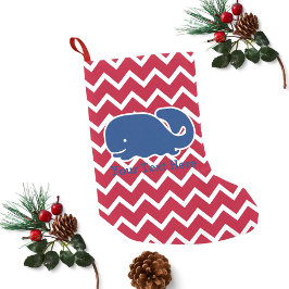 Calcetín Navideño Pequeño Patrón de cheurón de ballena azul náutico personal