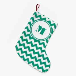 Calcetín Navideño Pequeño Patrón de Chevron Verde Monograma Clásico