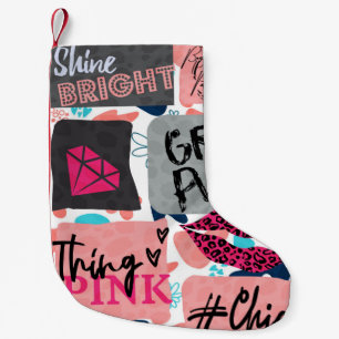 Calcetín Navideño Pequeño patrón de chicas de moda dibujados a mano. Modern