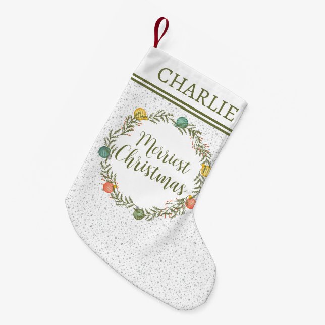 Calcetín Navideño Pequeño Patrón de cipreses festivos con vacaciones en mono (Frente (Colgado))