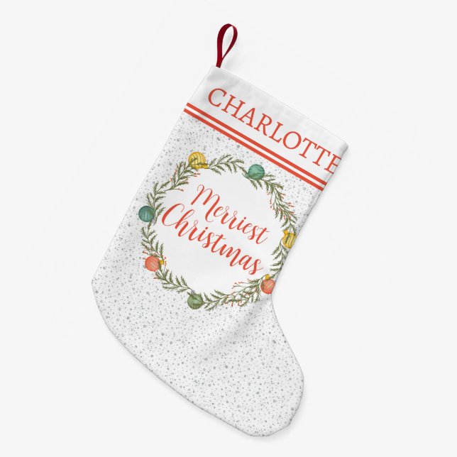 Calcetín Navideño Pequeño Patrón de cipreses festivos con vacaciones en mono (Frente (Colgado))