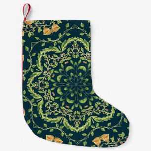 Calcetín Navideño Pequeño Patrón de círculo floral con flores, ramas, hojas