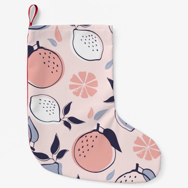 Calcetín Navideño Pequeño Patrón de cítricos abstracto de limón y Naranjas e (Anverso)