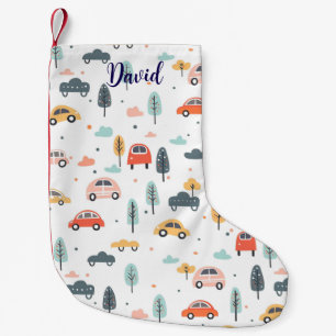 Calcetín Navideño Pequeño Patrón de coches, árboles y nubes para niños Boho
