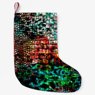 Calcetín Navideño Pequeño Patrón de cocodrilo y leopardo con abstra colorida
