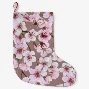 Calcetín Navideño Pequeño Patrón de color de agua de las ramas de flores de 