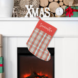 Calcetín Navideño Pequeño Patrón de color rojo verde rojo con caligrafía<br><div class="desc">Este diseño presenta un estilo rústico minimalista y clásico,  elegante estilo rústico vintage,  un diseño antiguo y anticuado de vacaciones,  decoración de vacaciones para Navidades de invierno,  un nombre personalizado personalizado,  idea de regalo de personalizado de vacaciones para Navidades,  un diseño creativo y simplista de Navidades</div>