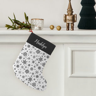 Calcetín Navideño Pequeño Patrón de copo de nieve moderno personalizado