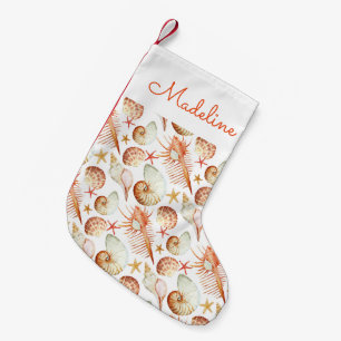 Calcetín Navideño Pequeño Patrón de coral con conchas y cangrejos  Agregar 