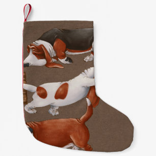 Calcetín Navideño Pequeño Patrón de cosecha de calabaza de hongos basset