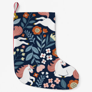 Calcetín Navideño Pequeño Patrón de cosecha de unicornios florales