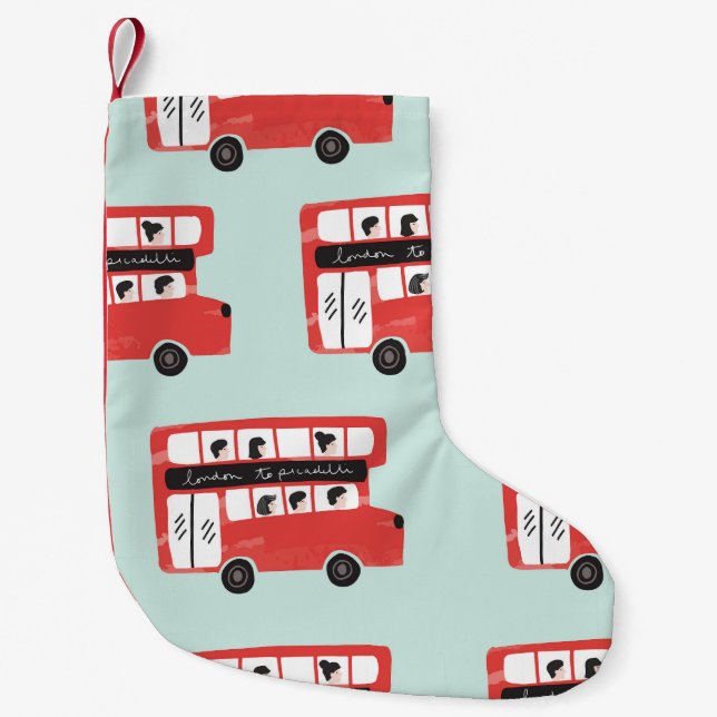 Calcetín Navideño Pequeño Patrón de cosecha de vehículos Red London (Anverso)