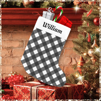 Calcetín Navideño Pequeño Patrón de Cuadro de Plaid de Búfalo Personalizado 