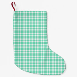 Calcetín Navideño Pequeño Patrón de Cuadros Blanco Aguamarina