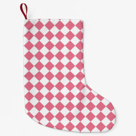 Calcetín Navideño Pequeño Patrón de Cuadros Rosa Blanco