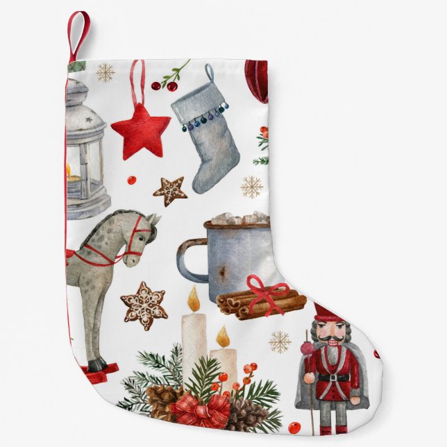 Calcetín Navideño Pequeño Patrón de decoración de navidades acuarelas (Anverso)