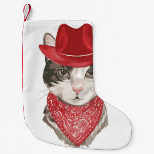Calcetín Navideño Pequeño Patrón de dibujo de vintageel del gato con un anim
