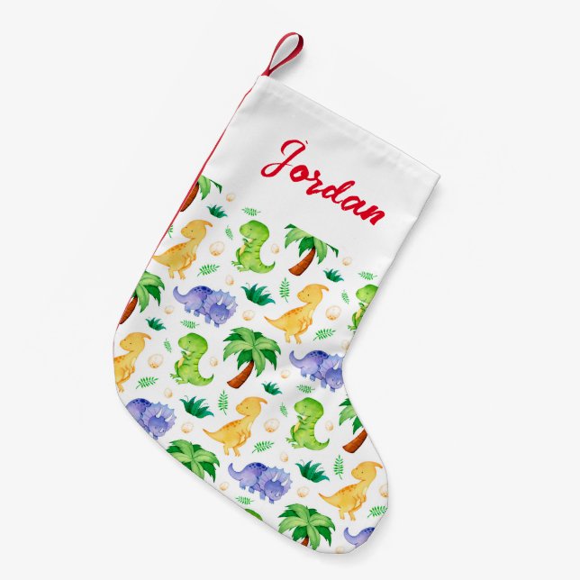 Calcetín Navideño Pequeño Patrón de dinosaurio cutáneo neonatal (Frente (Colgado))