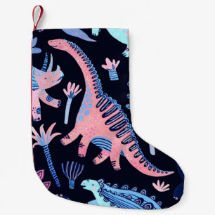 Calcetín Navideño Pequeño Patrón de dinosaurios personalizados.