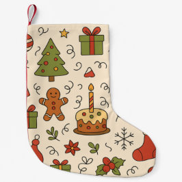 Calcetín Navideño Pequeño Patrón de Doodle Navideño Alegre