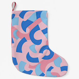 Calcetín Navideño Pequeño Patrón de Doodle rosa y azul