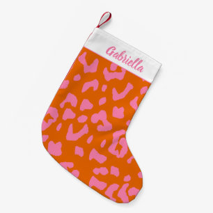 Calcetín Navideño Pequeño Patrón de estampado de leopardo en rosa naranja pe
