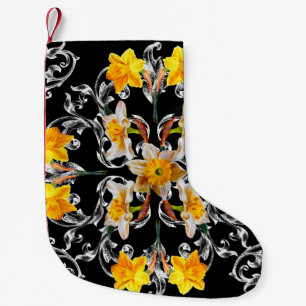 Calcetín Navideño Pequeño Patrón de estilo barroco con flores narciso