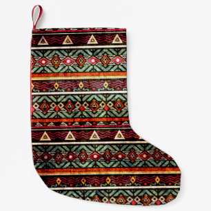 Calcetín Navideño Pequeño Patrón de etno tribal grunge en estilo retro