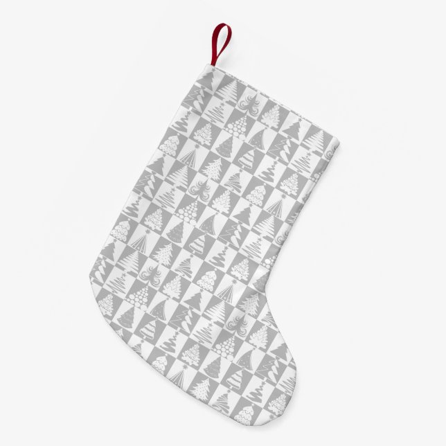 Calcetín Navideño Pequeño Patrón De Festividades De Árboles De Navidad Plata (Frente (Colgado))