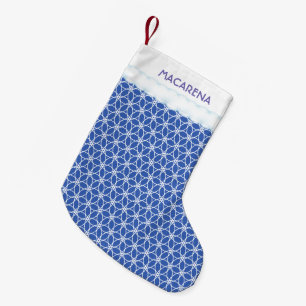 Calcetín Navideño Pequeño Patrón de Flor de la Vida en azul claro