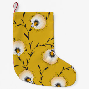 Calcetín Navideño Pequeño patrón de flor sin soldadura sobre amarillo abstra