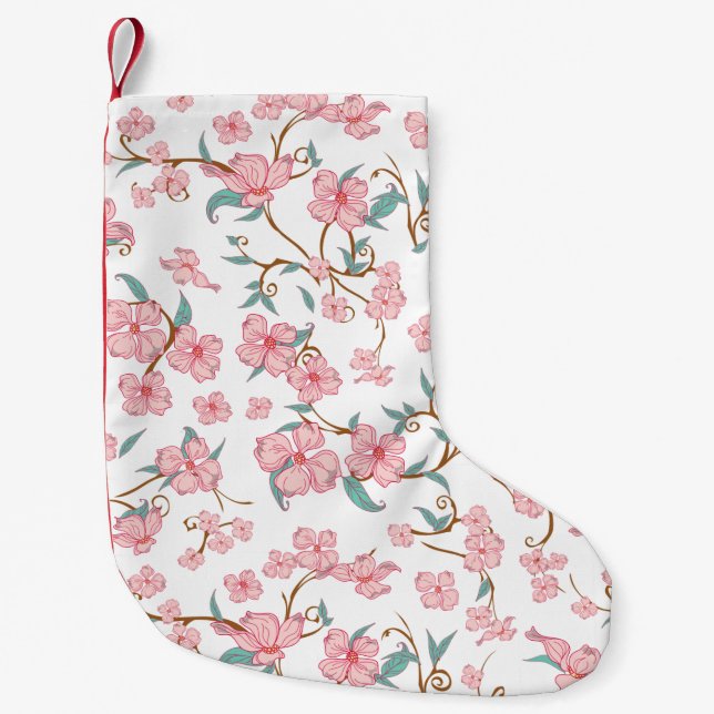 Calcetín Navideño Pequeño Patrón de Flores Asombrosas (Anverso)
