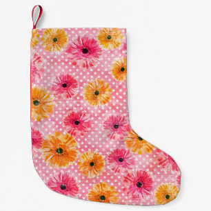 Calcetín Navideño Pequeño Patrón de flores color agua rosa y gerbera amarill
