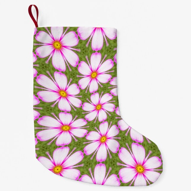 Calcetín Navideño Pequeño Patrón de flores de cosmos (Anverso)