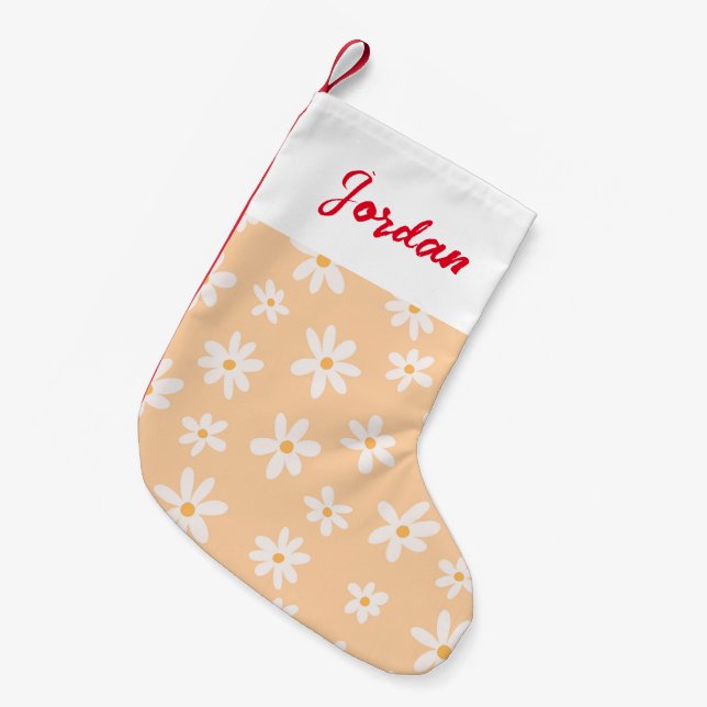 Calcetín Navideño Pequeño Patrón de flores de margarita (Frente (Colgado))