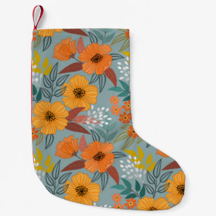 Calcetín Navideño Pequeño Patrón de flores dibujadas a mano coloridas